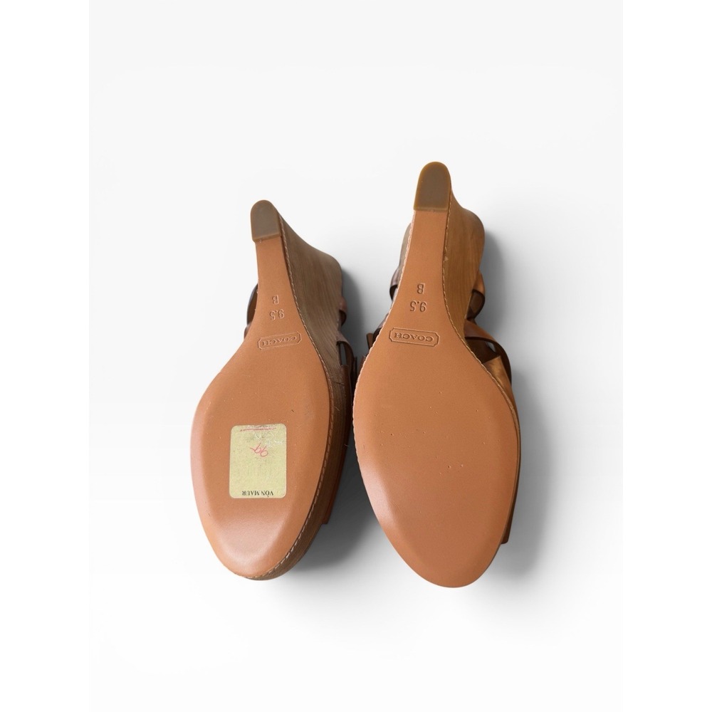 Coach Mary Jo Wedge Sandals 9.5B Brown Leather Platform Slingback Heels EEUC - Picture 15 of 16